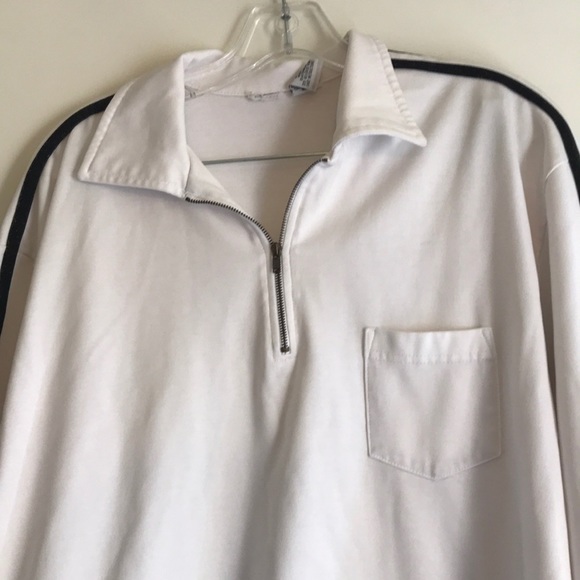 White Pull Over with Collar, Zipper,&Black Stripes - Picture 2 of 7